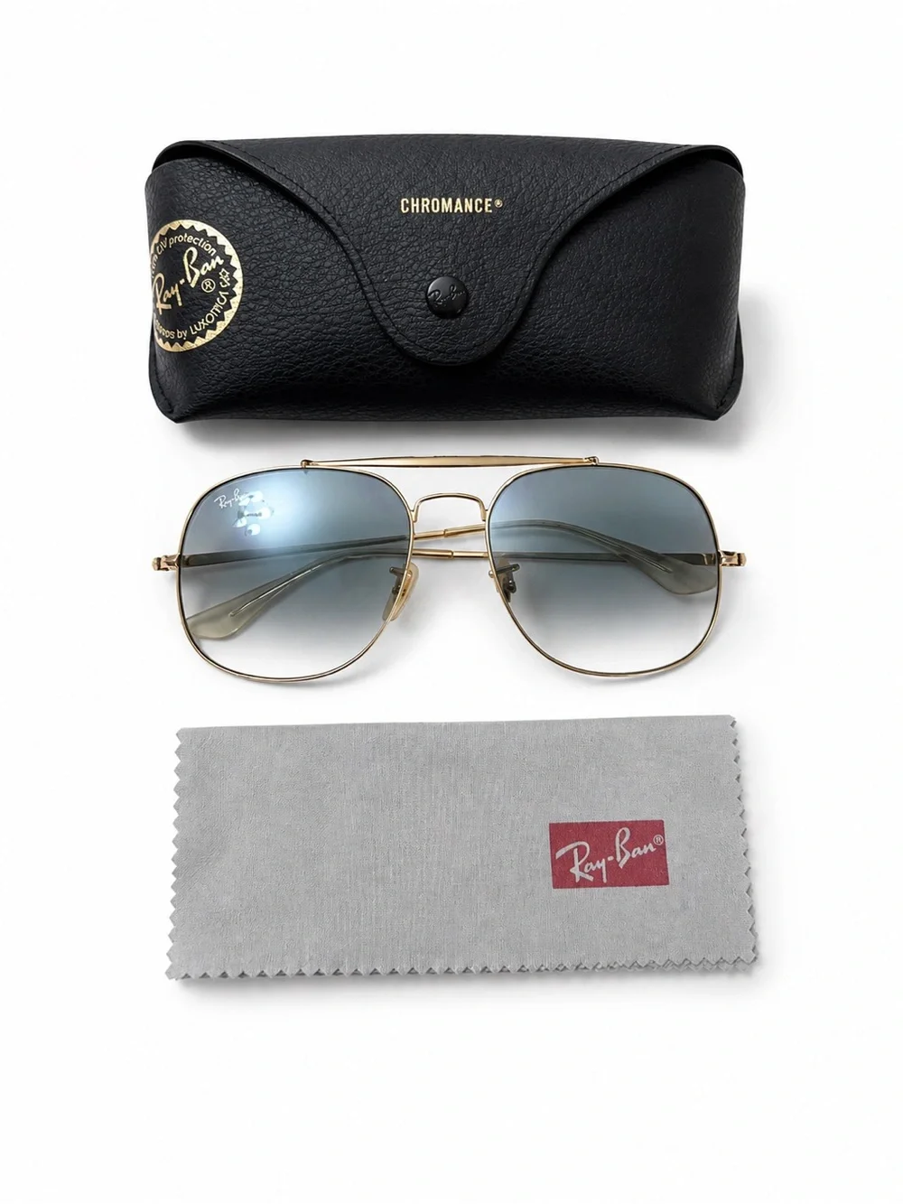 Ray-Ban Men’s Gold Frame Sunglasses with Blue Gradient Lenses